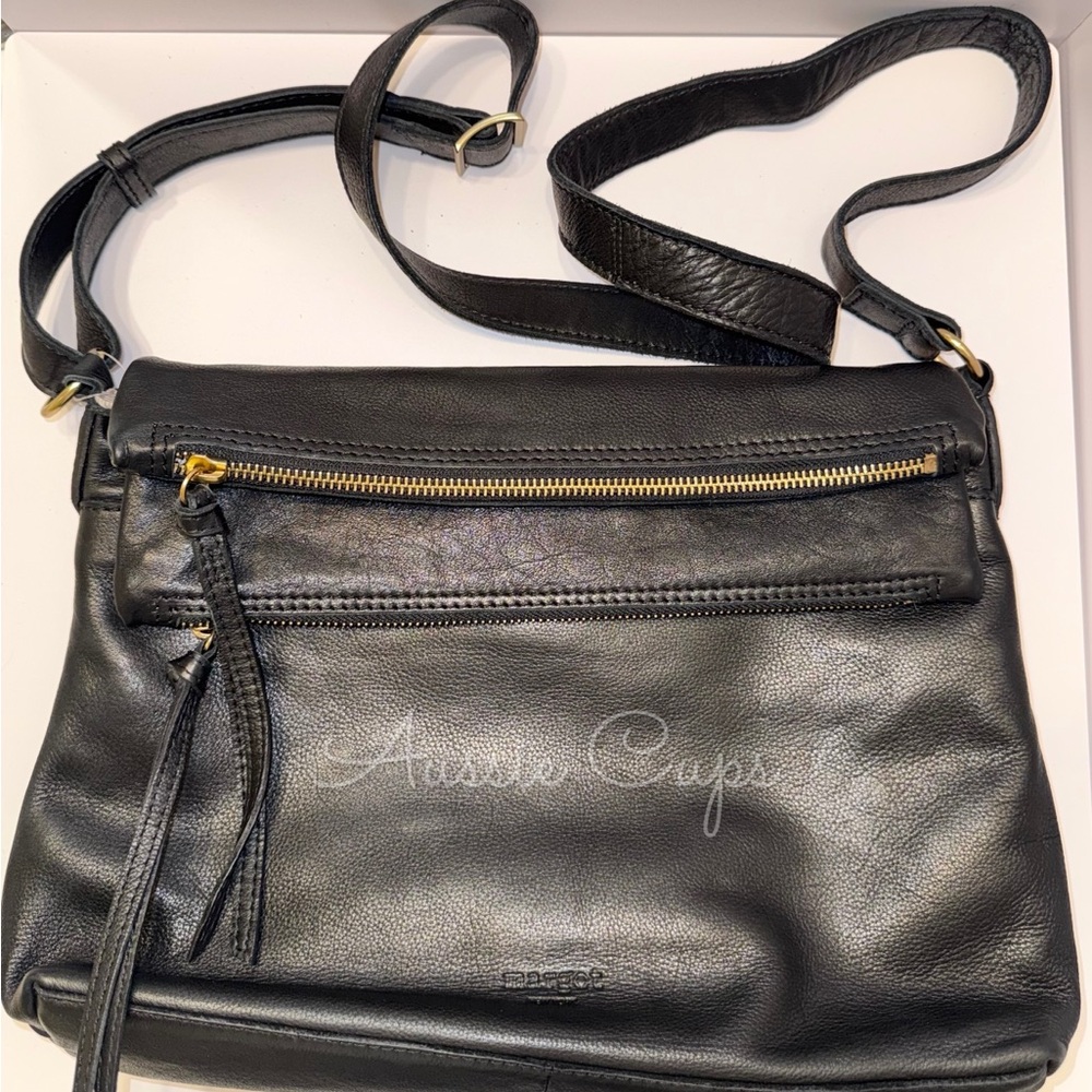Margo New York Black 100% Leather Crossbody Bag W/ Gold Accents